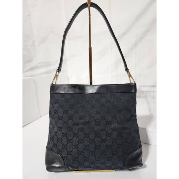 Authentic Gucci Vintage GG Canvas and Leather Shoulder Bag Black - Picture 4 of 12